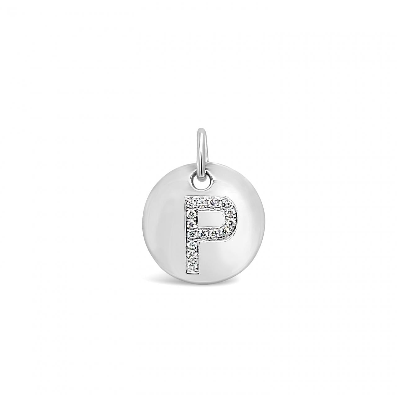 Diamond Initial White Gold Disc Charm
