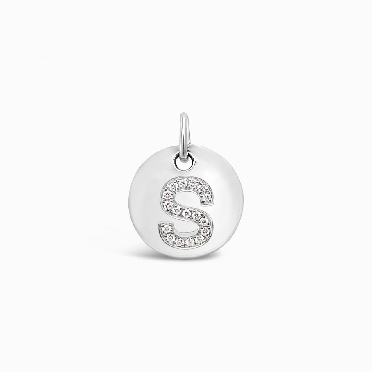 Diamond Initial White Gold Disc Charm