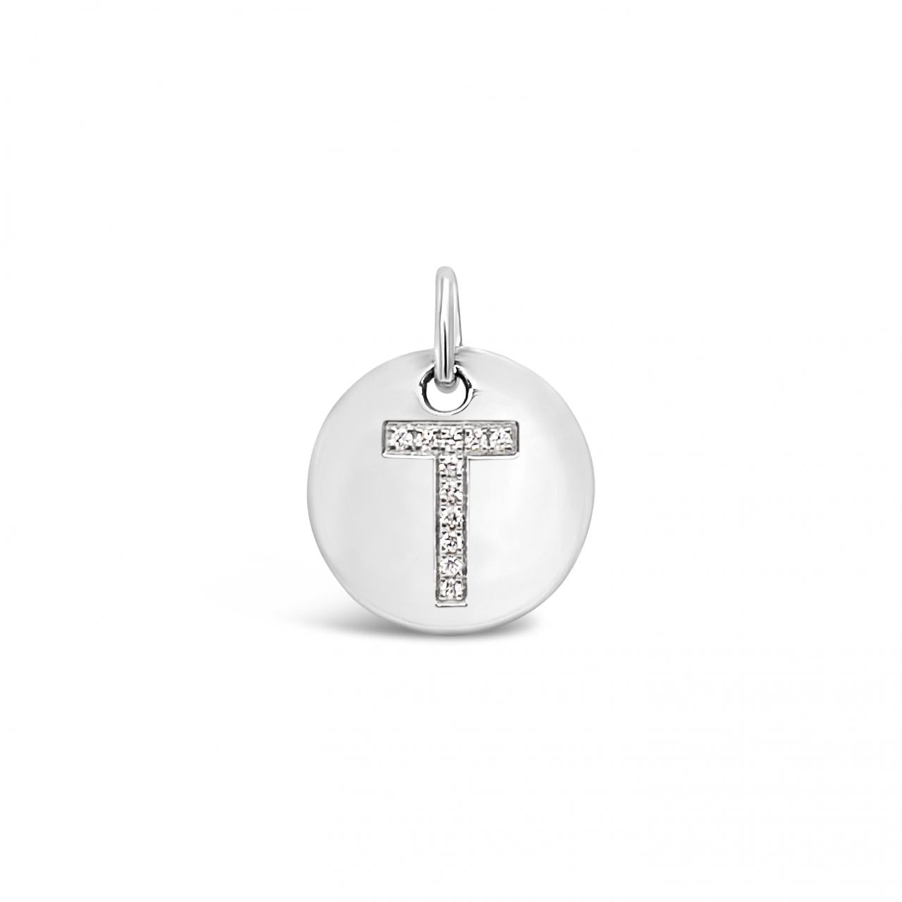 Diamond Initial White Gold Disc Charm