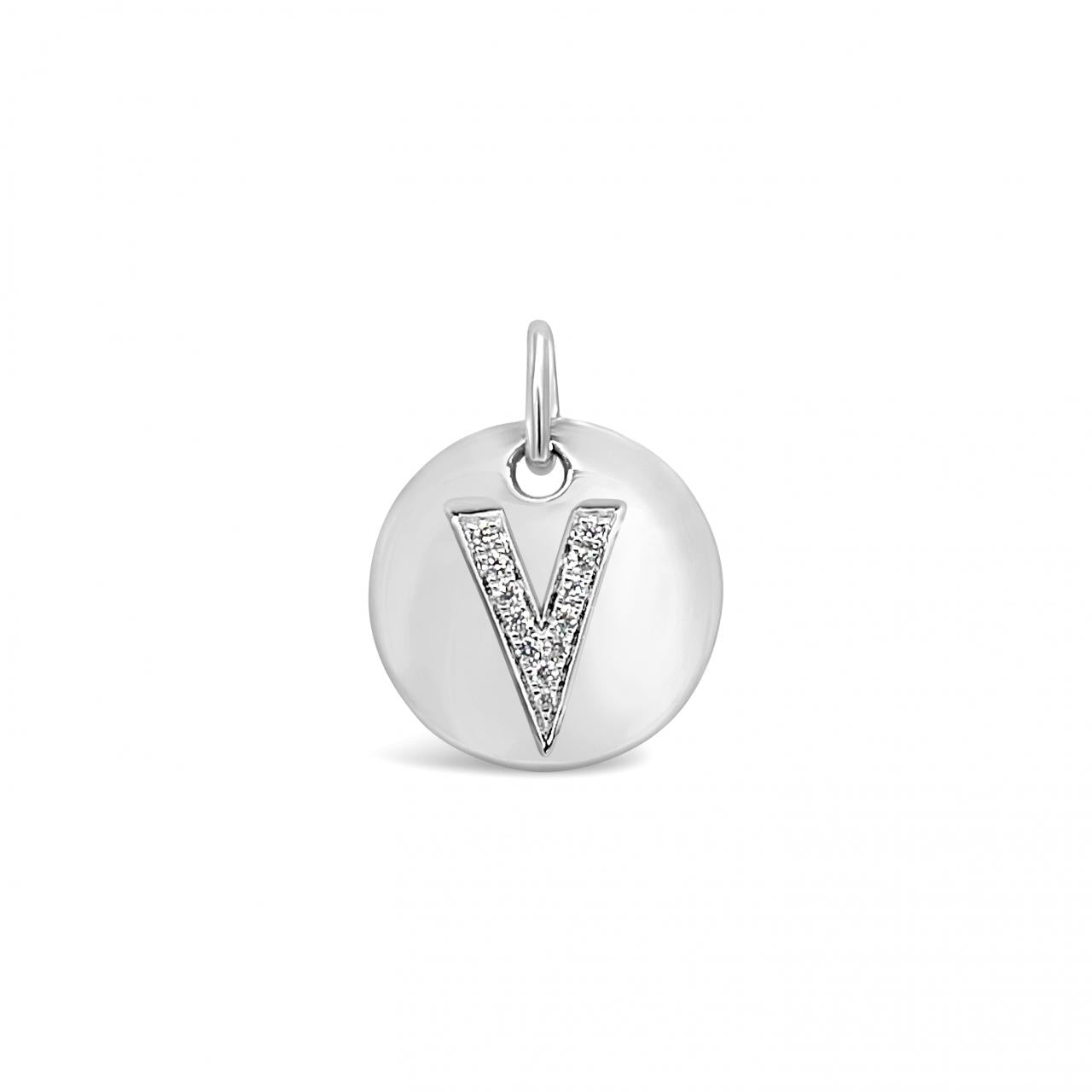 Diamond Initial White Gold Disc Charm