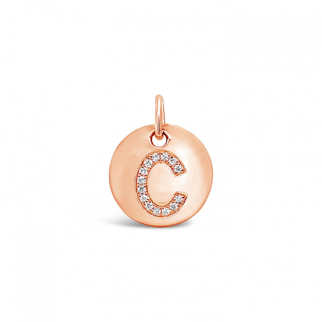Diamond Initial Disc Charm Rose Gold