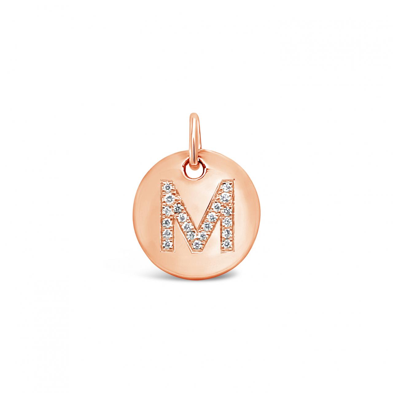 Diamond Initial Disc Charm Rose Gold
