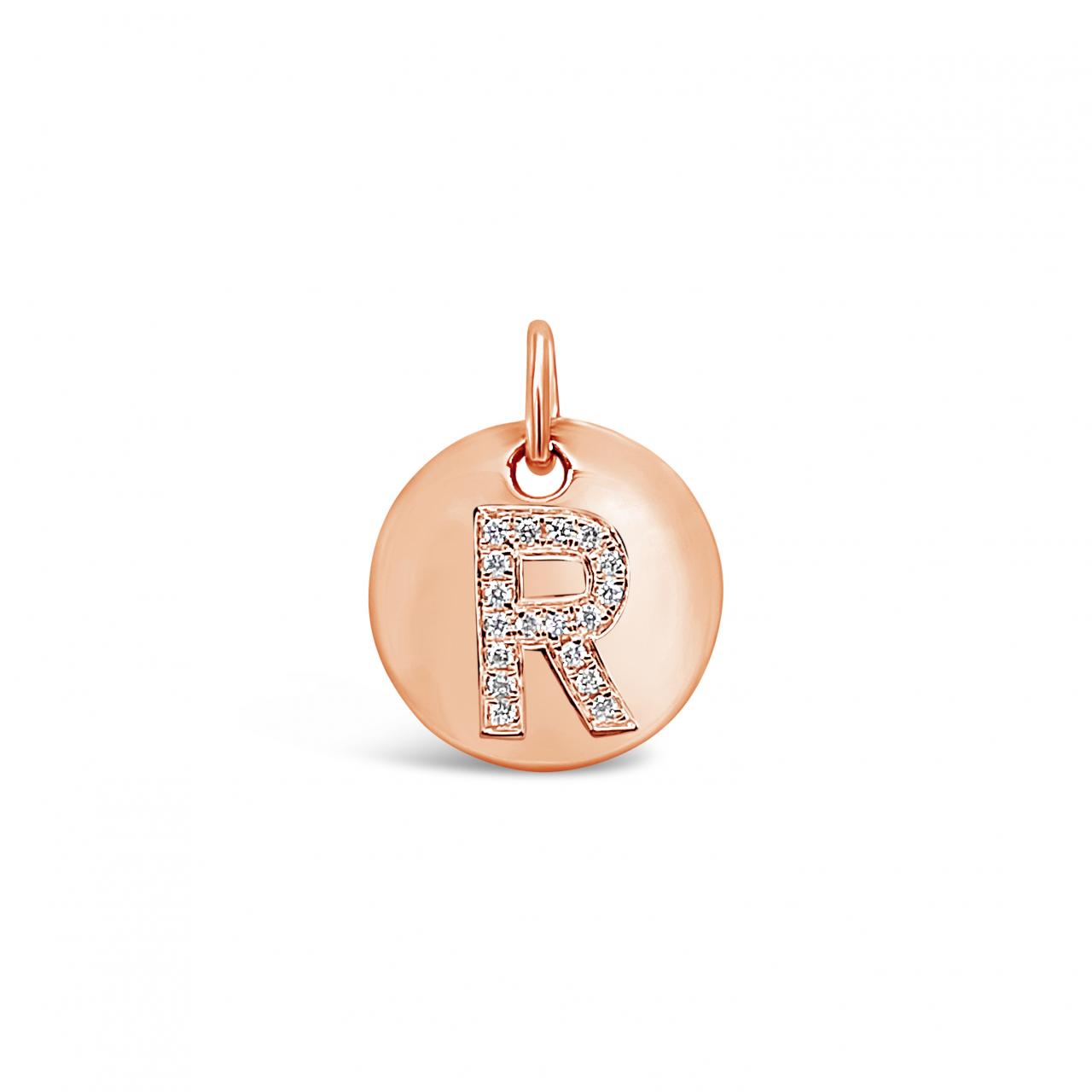 Diamond Initial Disc Charm Rose Gold