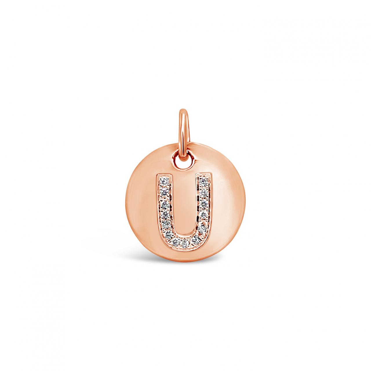 Diamond Initial Disc Charm Rose Gold