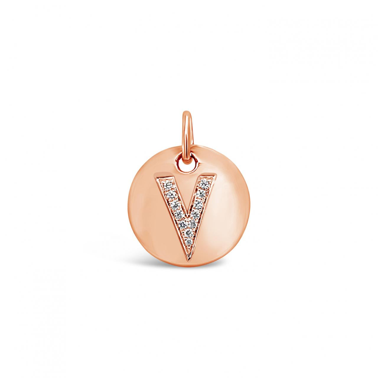 Diamond Initial Disc Charm Rose Gold