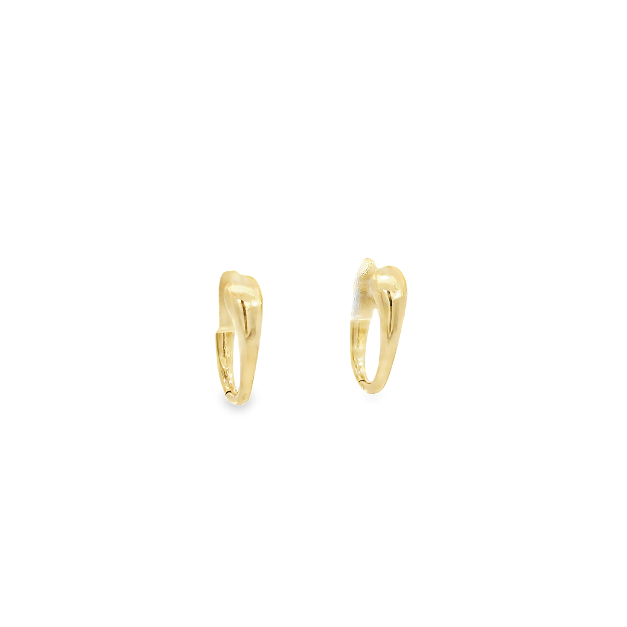9ct yellow gold huggie earrings with a tapered rounded front design, polished finish, and secure hinged clip catch.