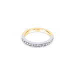 18ct two-tone gold wedding ring featuring sixteen round brilliant cut diamonds totalling 0.24ct in bead settings across the band.