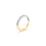 18ct two-tone gold wedding ring featuring sixteen round brilliant cut diamonds totalling 0.24ct in bead settings across the band.