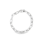 9ct white gold bracelet featuring elongated oval links with a polished finish and a parrot clasp.