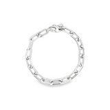 9ct white gold bracelet featuring elongated oval links with a polished finish and a parrot clasp.